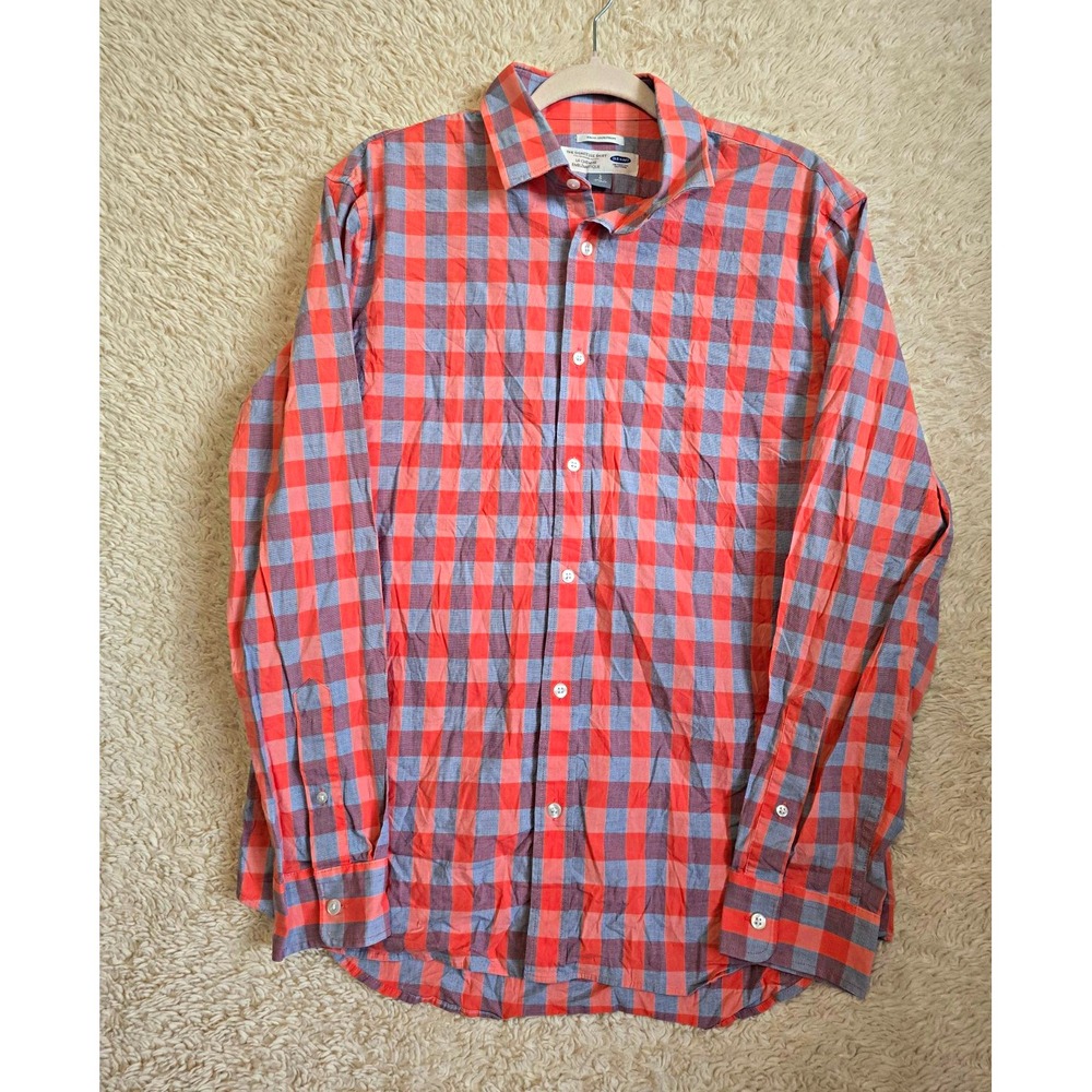 Old Navy Signature Shirt Mens L Slim Orange Blue Purple Plaid Cotton Button Up